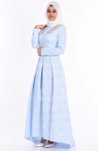 Baby Blue Hijab Evening Dress 9449A-02