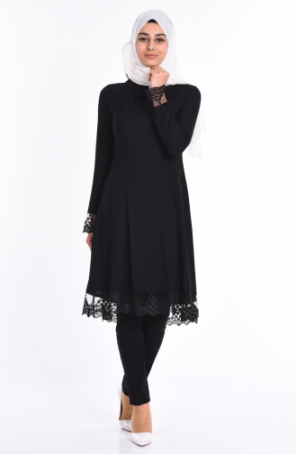 Lace Detailed Tunic 6320-03 Black 6320-03