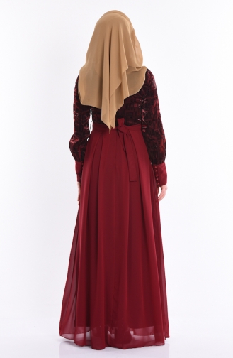 Claret Red Hijab Evening Dress 99014-02