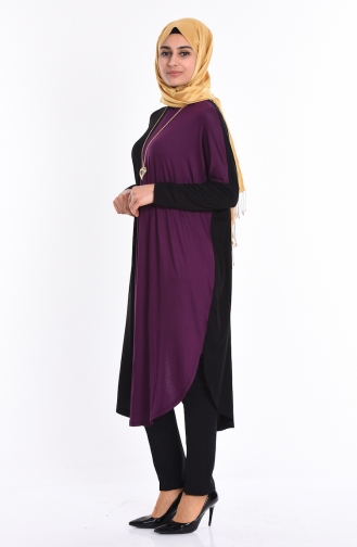 Bat Sleeve Basic Tunic 0701-02 Plum Black 0701-02