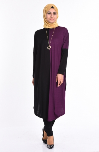 Bat Sleeve Basic Tunic 0701-02 Plum Black 0701-02