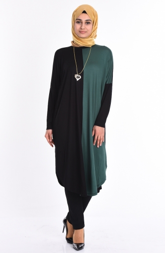 Yarasa Kol Basic Tunik 0701-04 Yeşil Siyah 0701-04