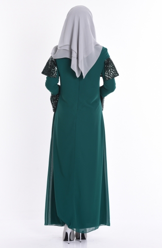Fırfırlı Payetli Abiye Elbise 2967-01 Yeşil