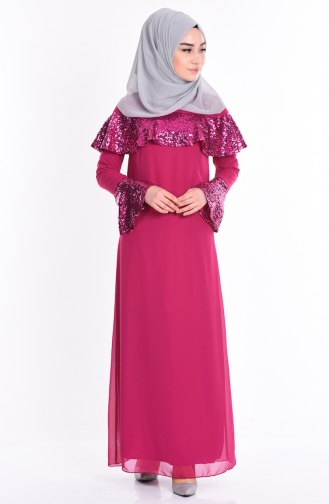 Fuchsia Hijab Evening Dress 2967-03