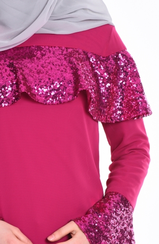 Fuchsia Hijab Evening Dress 2967-03