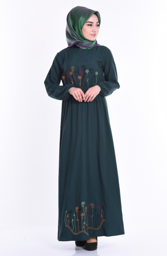 Smaragdgrün Hijab Kleider 4076-03