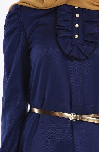 Fırfırlı Kemerli Elbise 2248-06 Lacivert