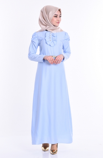 Fırfırlı Kemerli Elbise 2248-04 Mavi