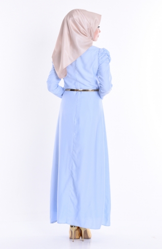 Fırfırlı Kemerli Elbise 2248-04 Mavi