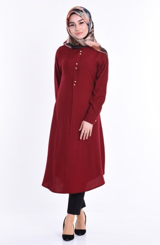 Pleats Details Buttoned Tunic  1072-05 Claret Red 1072-05