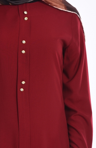 Pleats Details Buttoned Tunic  1072-05 Claret Red 1072-05