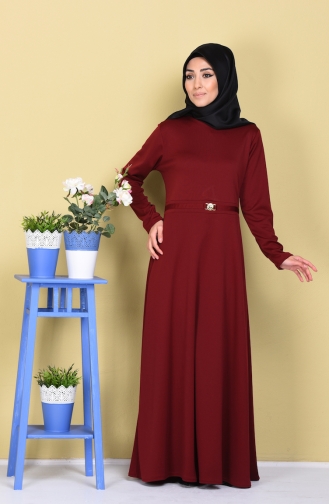 Weinrot Hijab Kleider 2036-06