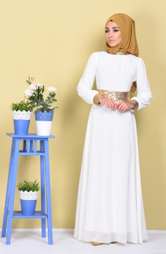 Ecru Hijab Evening Dress 2398-22