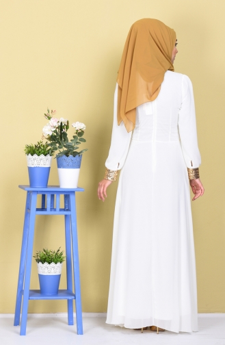 Ecru Hijab Evening Dress 2398-22