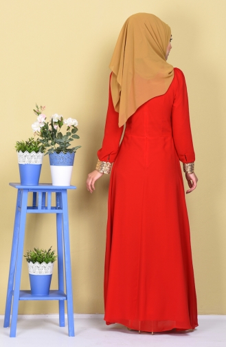 İşlemeli Şifon Abiye Elbise 2398-25 Kırmızı