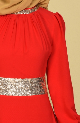 İşlemeli Şifon Abiye Elbise 2398-25 Kırmızı