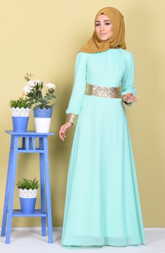 Mint Green Hijab Evening Dress 2398-24