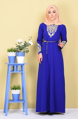 Saxe Hijab Evening Dress 5022-02