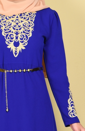 Robe de Soirée Bordée 5022-02 Bleu Roi 5022-02