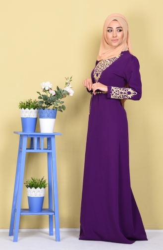Purple Hijab Evening Dress 5022-03