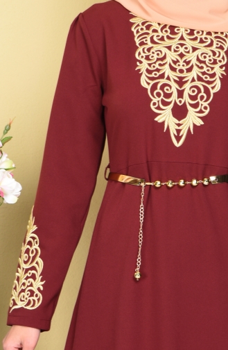 Claret Red Hijab Evening Dress 5022-05