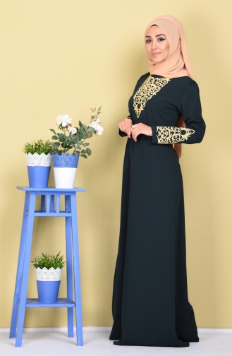 Emerald Green Hijab Evening Dress 5022-07
