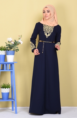 Navy Blue Hijab Evening Dress 5022-08