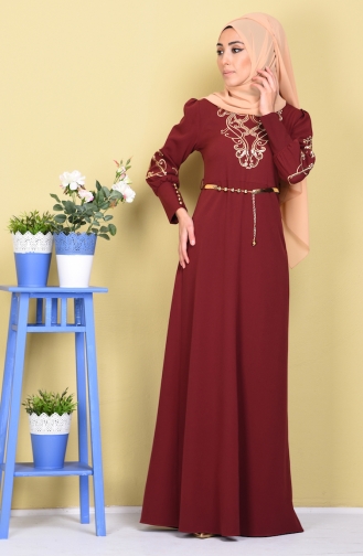 Claret Red Hijab Dress 5023-07