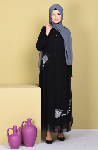 SUKRAN Sequin Embroidered Abaya 35742-01 Black Gray 35742-01