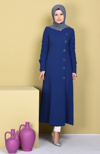 SUKRAN Pleats Detailed Buttoned Cape 35749-01 Indigo 35749-01