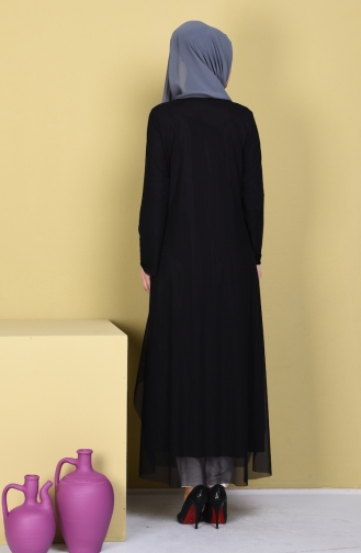 Abaya Bordée de Paillette 35742-02 Noir Pourpre 35742-02