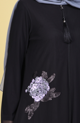 SUKRAN Sequin Embroidered Abaya 35742-02 Black Purple 35742-02