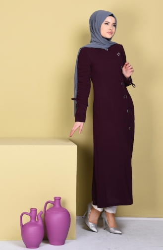 SUKRAN Pleats Detailed Buttoned Cape  35749-04 Plum 35749-04