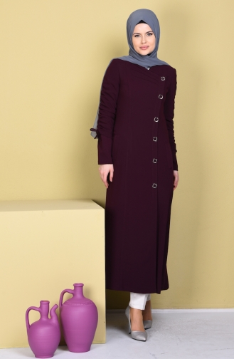 SUKRAN Pleats Detailed Buttoned Cape  35749-04 Plum 35749-04