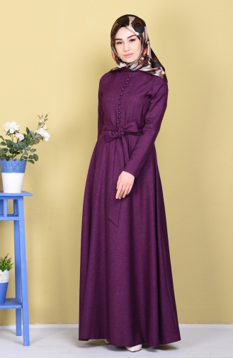 Plum Hijab Evening Dress 5015-02