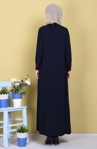 Abaya Garnie a Fermeture 1057-03 Bleu Marine Fushia 1057-03