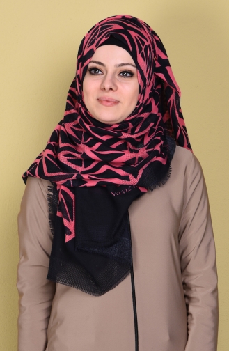 Baskılı File Şal 40016-13 Pembe
