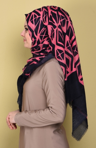 Baskılı File Şal 40016-13 Pembe