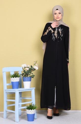 Abaya a Paillette 35755-01 Noir 35755-01