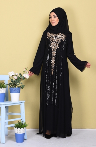Pul Payet İşlemeli Elbise 35754-01 Siyah
