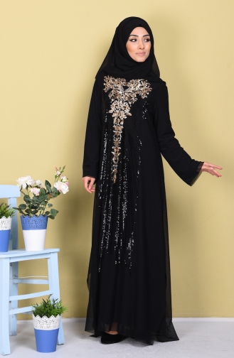 Pul Payet İşlemeli Elbise 35754-01 Siyah