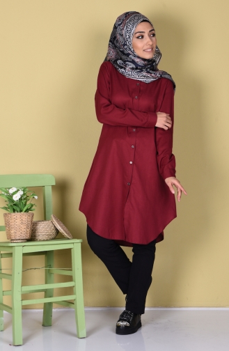 Düğmeli Tunik 6251-03 Bordo