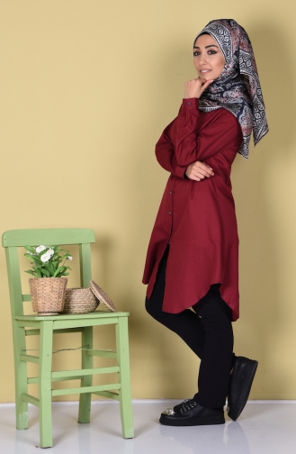 Düğmeli Tunik 6251-03 Bordo