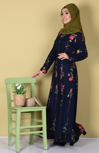 Navy Blue Hijab Dress 2089-05