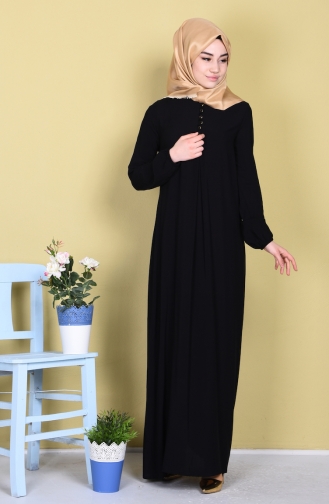 Düğme Detaylı Viskon Elbise 1250-01 Siyah