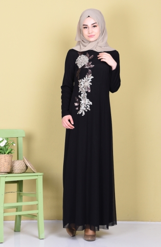 Black Hijab Evening Dress 4222-01