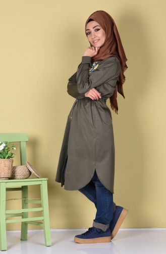 Bestickte Tunika mit Knöpfen 5200-03 Khaki Grün 5200-03