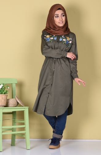 Bestickte Tunika mit Knöpfen 5200-03 Khaki Grün 5200-03