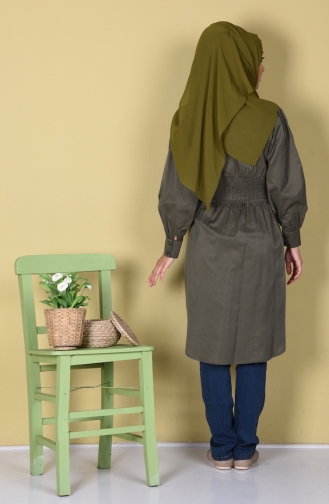 Tunique Bordée Taille Plissée 5202-02 Vert Khaki 5202-02