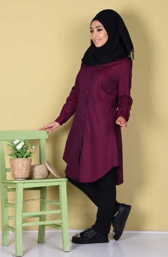 Düğmeli Tunik 6251-13 Mürdüm